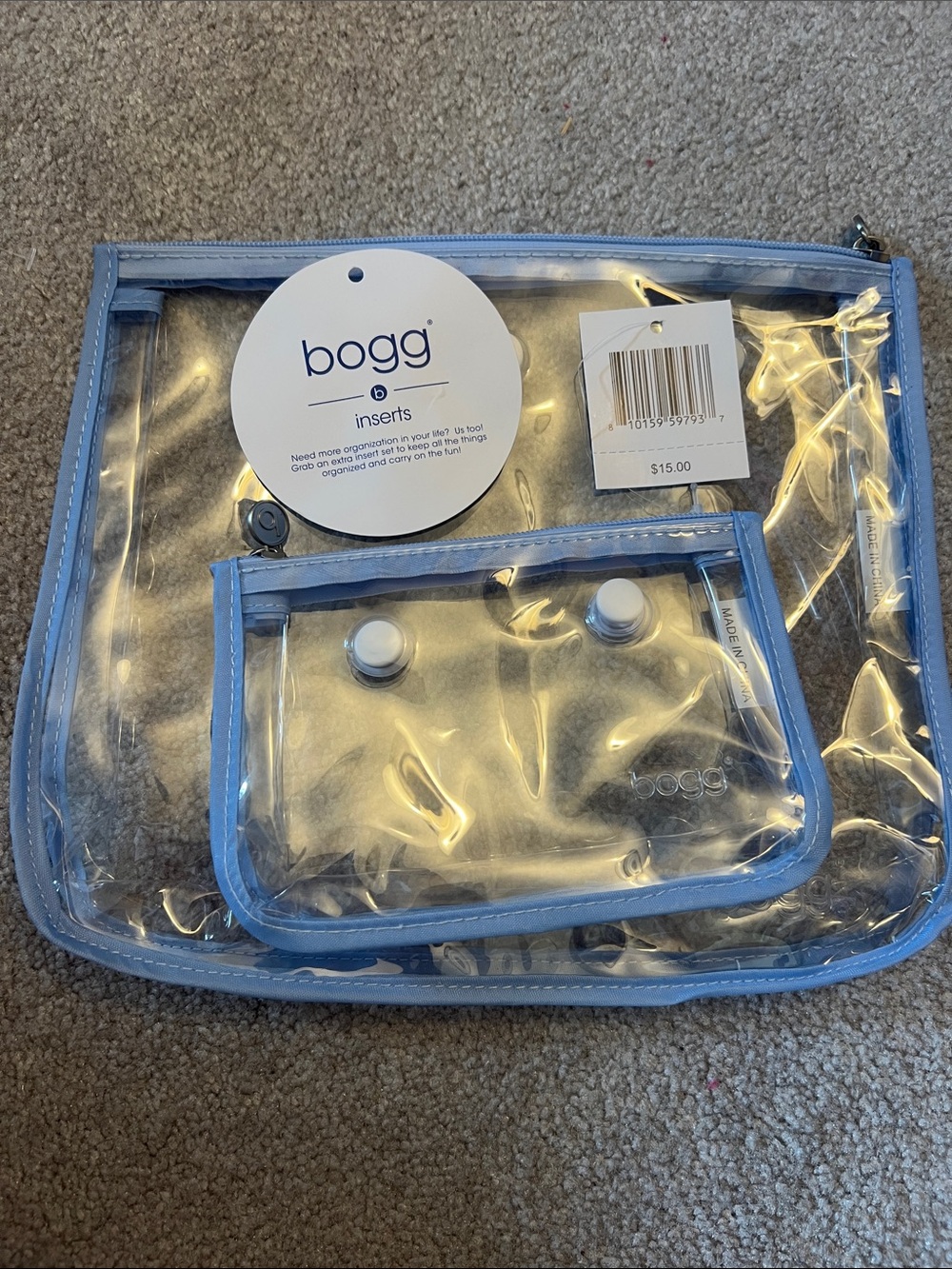 Bogg Clear PVC Insert Pouches with Light Blue Trim